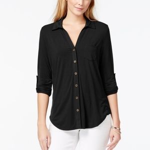Maison Jules Roll Tab Sleeve Shirt Black